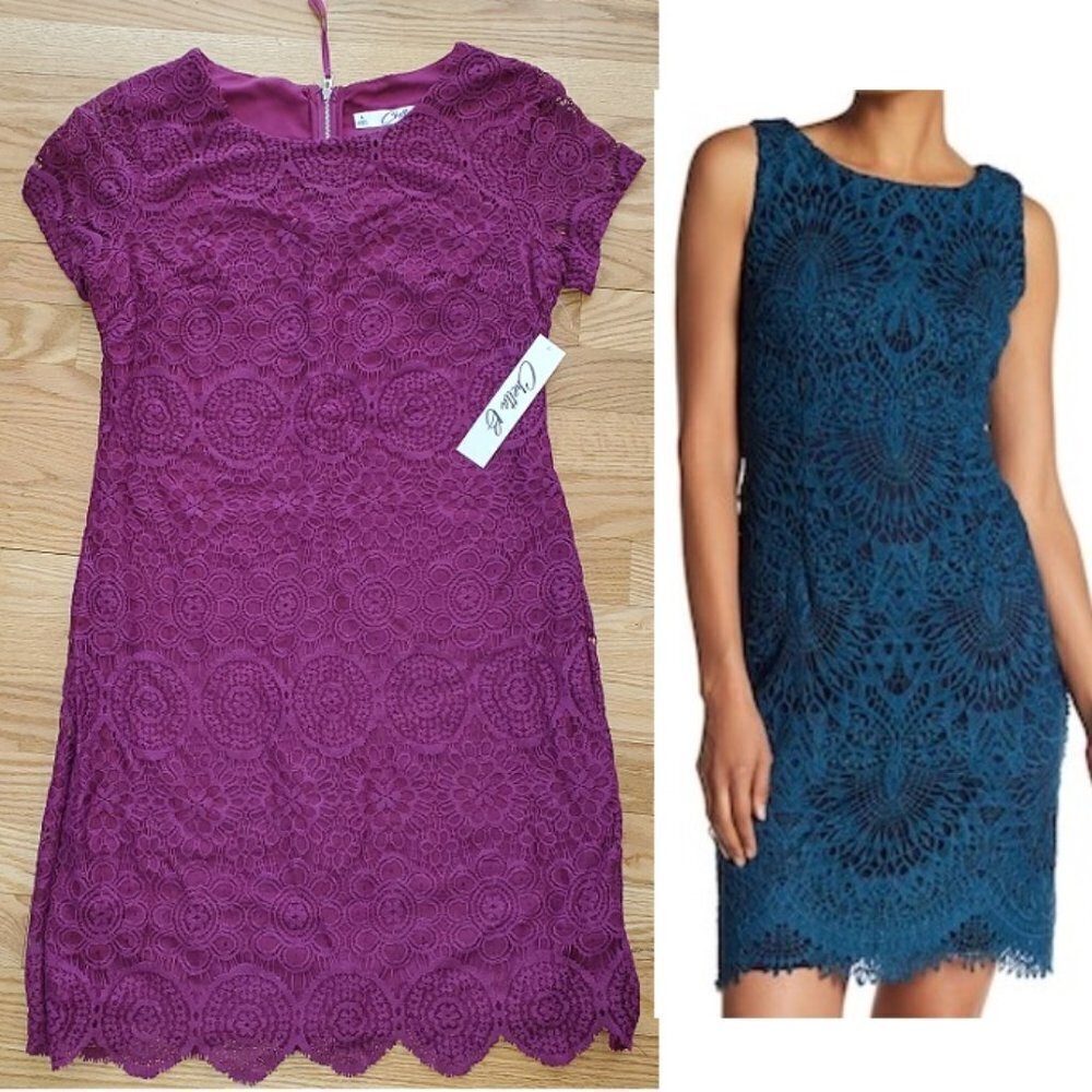 New Chetta B Raspberry Crochet/Lace Sheath Dress‎ 4